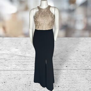 Calvin Klein Gold Top Black Bottom Gown